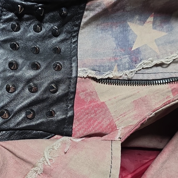 Please Cropped American Flag Mixed Media Jacket, Size Medium - Picture 13 of 13